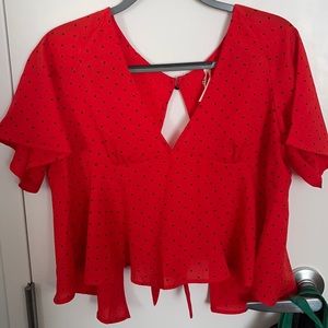 Red and black Blouse with Tie on back in size L